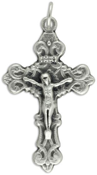 Fleur-de-Lis Crucifix – 1 1/2" Silver Oxidized, Made in Italy   (Minimum quantity purchase is 1)