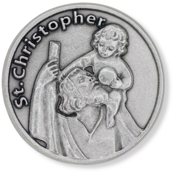 St Christopher (Travelers) Pocket Token - 1.25", Silver Ox   (Minimum quantity purchase is 1)