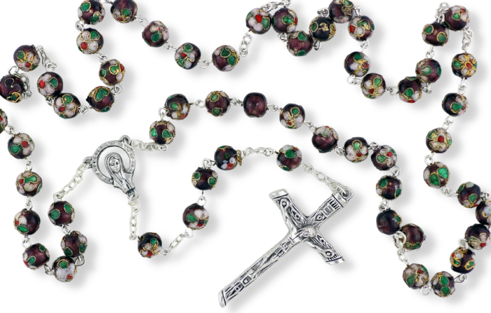 Purple Cloisonne Linked Rosary with 8mm Beads - 18"    (Minimum quantity purchase is 1)  
