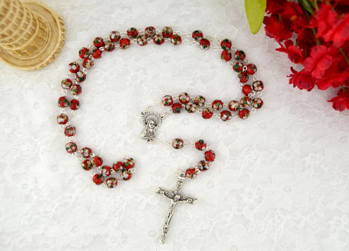  Red Cloisonne' Linked Rosary with 8mm Beads - 18"   (Minimum quantity purchase is 1)   