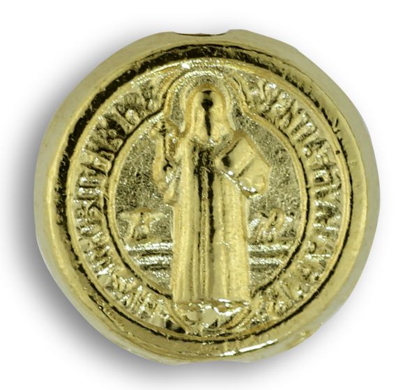   Gold St Benedict Round Metal Rosary Beads - pkg of 12    (Minimum quantity purchase is 1)