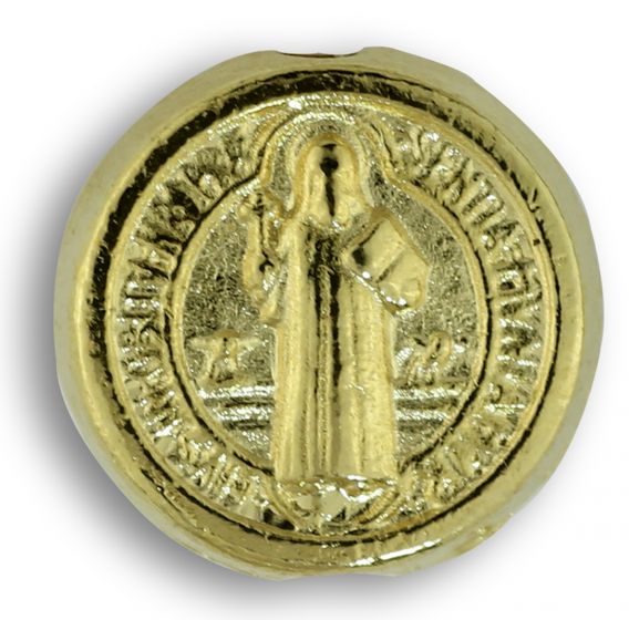   Gold St Benedict Round Metal Rosary Beads - pkg of 12     (Minimum quantity purchase is 2)