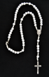 First Communion Rosary Necklace with White Wood Beads on White Cord, Boxed - 16.5