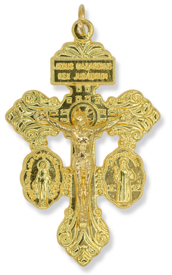 3-Way Pardon Crucifix (St. Benedict & Miraculous Medal) - 2-1/8" Gold Plated, Made in Italy *  (Minimum quantity purchase is 1)