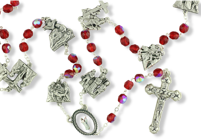  Red AB Crystal Bead Stations of the Cross Rosary Chaplet - 25"  * (Minimum qty. purchase is 1) 
