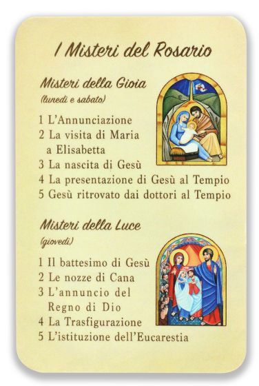  Rosary Mysteries Prayer Laminated Prayer Card - Italian   (Minimum quantity purchase is 2)