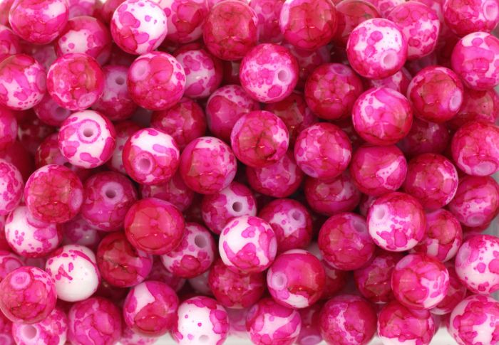 Fuchsia and White Spun Glass Beads - 8 mm - Pkg 60    (Minimum quantity purchase is 3)