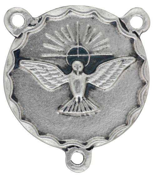 Holy Spirit Dove Rosary Center -  7/8" Round Silver Oxidized, Made in Italy * (Minimum quantity purchase is 3)