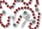 Our Lady of Fatima Rosary with 10 x 8mm Rose Red Rondelle Beads and Holy Trinity Crucifix - 21"   (Minimum quantity purchase is 1) 