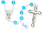  Aqua Blue AB Tin Cut Crystal Rosary, 8 mm Beads - 21" Made in Italy    