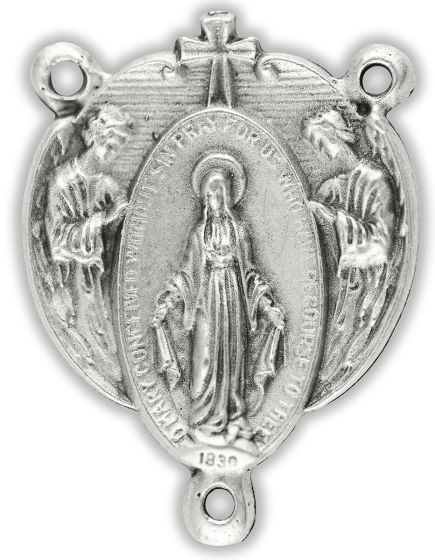 Miraculous Medal Rosary Center with Angel Border – 7/8" Silver Oxidized, Made in Italy  * (Minimum quantity purchase is 2)