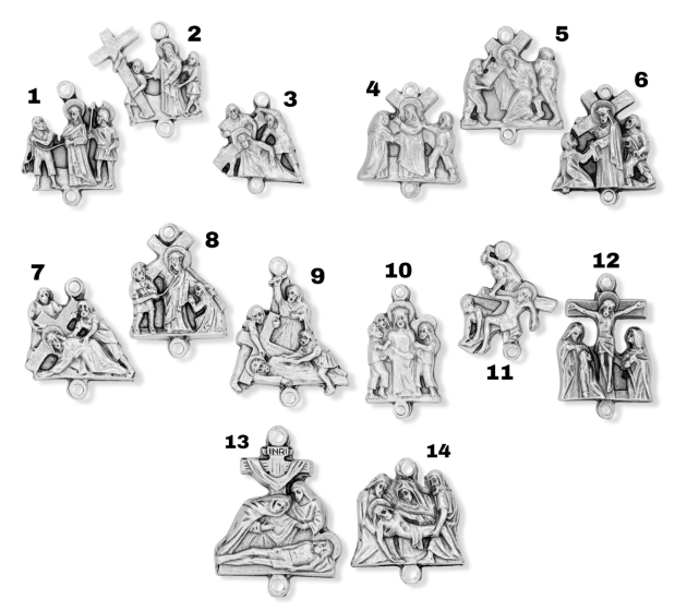  Stations of the Cross Medals Parts Set of 14 