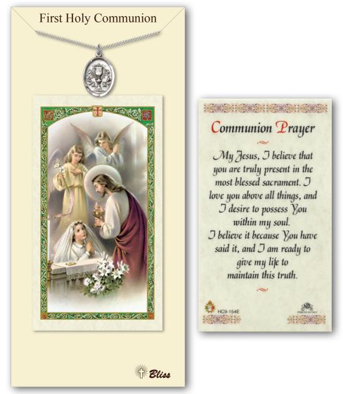 Pewter Chalice Medal with First Holy Communion Prayer Card
