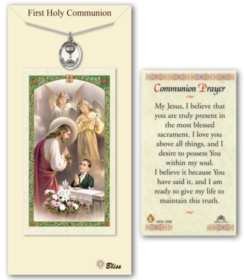 Pewter First Holy Communion Medal with Prayer Card