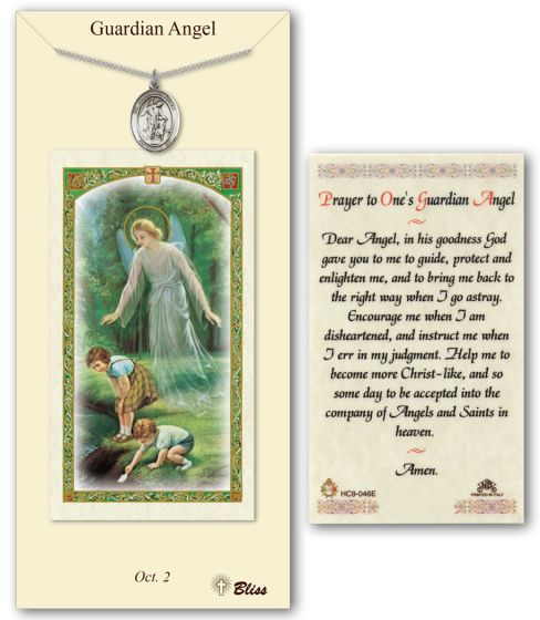 Pewter Guardian Angel Medal with Prayer Card