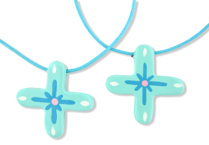  Shining Star Cross Pendants with Blue Cord - 25"  - Closeout Sale * (Minimum quantity purchase is 12)