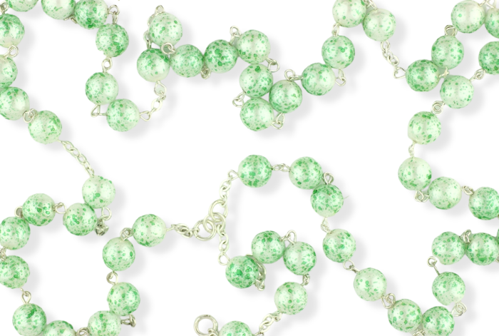   Custom Rosary, Add Crucifix and Centerpiece, 6mm White/Green Dappled Faux Pearl Beads  - 19"      