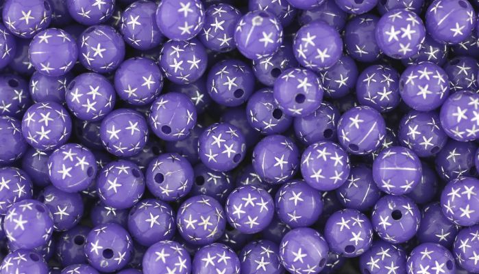 Purple Star Spangled Plastic Beads, 8 mm round- 60 beads   (Minimum quantity purchase is 1)