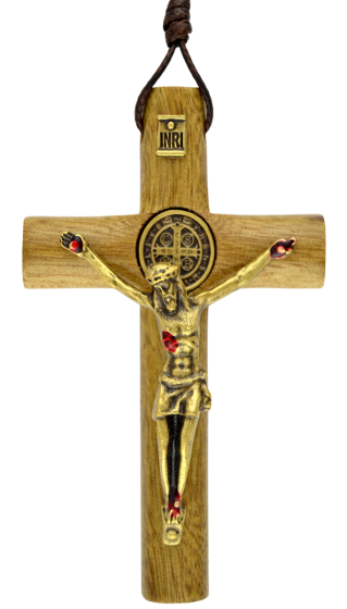  St Benedict Wood Crucifix with Leather Cord for Car Mirror *  (Minimum quantity purchase is 1)