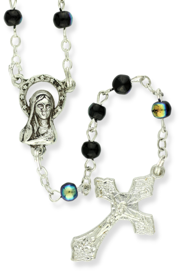 AB Black 4mm Glass Bead Rosary - 16"    (Minimum quantity purchase is 1)