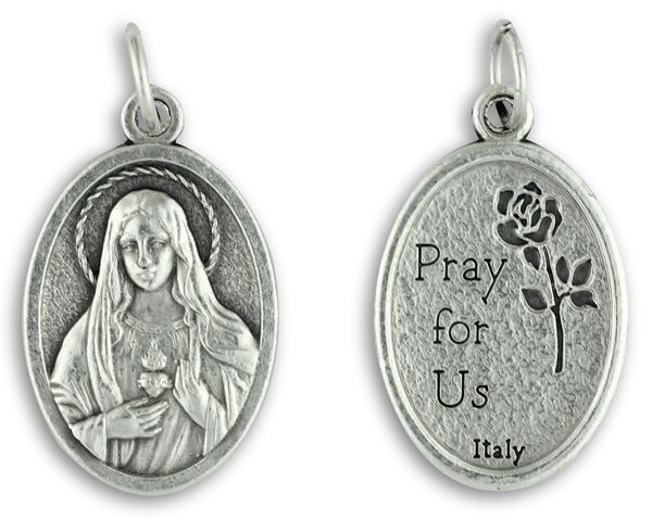  Immaculate Heart of Mary Medal - Silver Oxidized Die-Cast - 1"  Made In Italy (Minimum quantity purchase is 3)