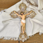 Ornate Catholic Wall Crucifix – 10" Hand-Painted Wood Grain Resin