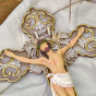 Ornate Catholic Wall Crucifix – 10" Hand-Painted Wood Grain Resin