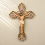 Ornate Catholic Wall Crucifix – 10" Hand-Painted Wood Grain Resin