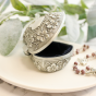 2.5" Floral Heart Metal Rosary Box - Antique Silver Finish  *   (Minimum quantity purchase is 1)  
