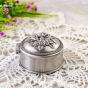 Three Roses Round Rosary Box – 2.4" Silver Metal, Made in Portugal