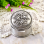 Three Roses Round Rosary Box – 2.4" Silver Metal, Made in Portugal