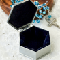 Three Roses Hexagon Rosary Box – 2.5" Silver Metal, Made in Portugal
