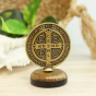 Auto Dashboard St Benedict Seal Icon, Antique Gold with Wood Base     (Minimum quantity purchase is 1)