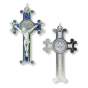St. Benedict Scroll Edge Crucifix – Blue Enamel, 3" Silver Ox (Minimum qty. purchase is 1)