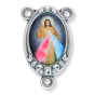 Divine Mercy Rosary Centerpiece - 3/4" Color Image Silver Oxidized, Made in Italy  (Minimum quantity purchase is 2)