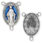 Blue Miraculous Medal Rosary Center (English) – 1" Oval Silver Oxidized, Made in Italy * (Minimum quantity purchase is 2)