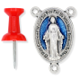 Blue Miraculous Medal Rosary Center (English) – 1" Oval Silver Oxidized, Made in Italy * (Minimum quantity purchase is 2)