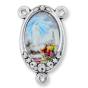 Our Lady of Fatima Color Image Center Piece - 1" Silver Oxidized, Made in Italy *   (Minimum quantity purchase is 2)