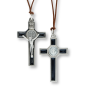 St Benedict Black Enamel Crucifix Pendant Necklace – 2" Silver Oxidized with 20" Black Cord, Made in Italy *  (Minimum quantity purchase is 1)   