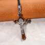St Benedict Brown Enamel Silver Oxidized Crucifix Pendant – 2 1/4" with 18" Black Cord, Made in Italy *  (Minimum quantity purchase of 1)