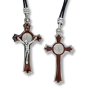 St Benedict Brown Enamel Silver Oxidized Crucifix Pendant – 2 1/4" with 18" Black Cord, Made in Italy *  (Minimum quantity purchase of 1)