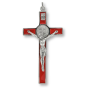 St Benedict Red Enamel Crucifix Pendant – 4 1/2" Silver Oxidized, Made in Italy * (Minimum quantity purchase is 1)