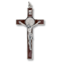 St Benedict Brown Enamel Crucifix Pendant – 4 1/2" Silver Oxidized, Made in Italy  *  (Minimum quantity purchase is 1)