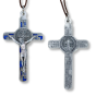 St Benedict Crucifix Pendant (Blue Enamel Geometric Inlay) – 3 1/8" Silver Oxidized with 32" Cord, Made in Italy * (Minimum quantity purchase is 1)
