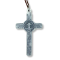 St Benedict Crucifix Pendant (Blue Enamel Geometric Inlay) – 3 1/8" Silver Oxidized with 32" Cord, Made in Italy * (Minimum quantity purchase is 1)