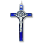 St Benedict Blue Enamel Crucifix Pendant – 4 3/4" Large Silver Oxidized, Made in Italy    (Minimum quantity purchase is 1)    
