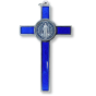 St Benedict Blue Enamel Crucifix Pendant – 4 3/4" Large Silver Oxidized, Made in Italy    (Minimum quantity purchase is 1)    