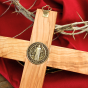  Olive Wood Antique Gold St. Benedict Wall Crucifix  - 12" *  (Minimum quantity purchase is 1)