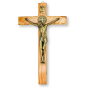  Olive Wood Antique Gold St. Benedict Wall Crucifix  - 12" *  (Minimum quantity purchase is 1)