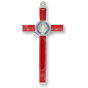 St Benedict Metal Wall Crucifix - 7-3/4", Red Enamel & Blue Accents   (Minimum quantity purchase is 1)  